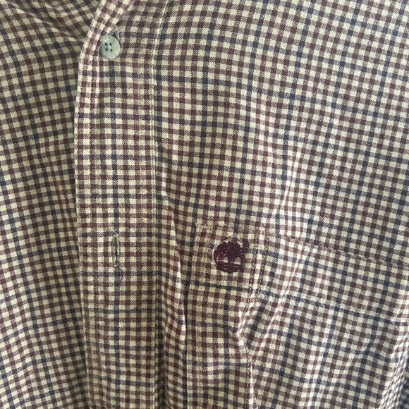 Timberland Men’s Button-Down Shirt | Size L | Burgundy & Navy Check - Picture 2 of 4